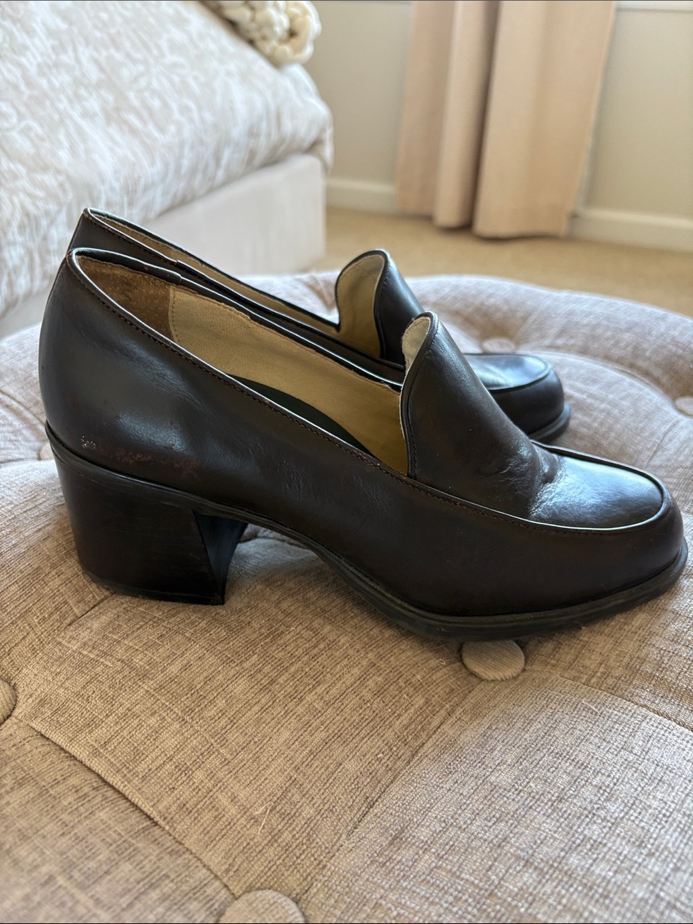 G.H. Bass & Co. Dark Brown Leather Block Heel Loafers